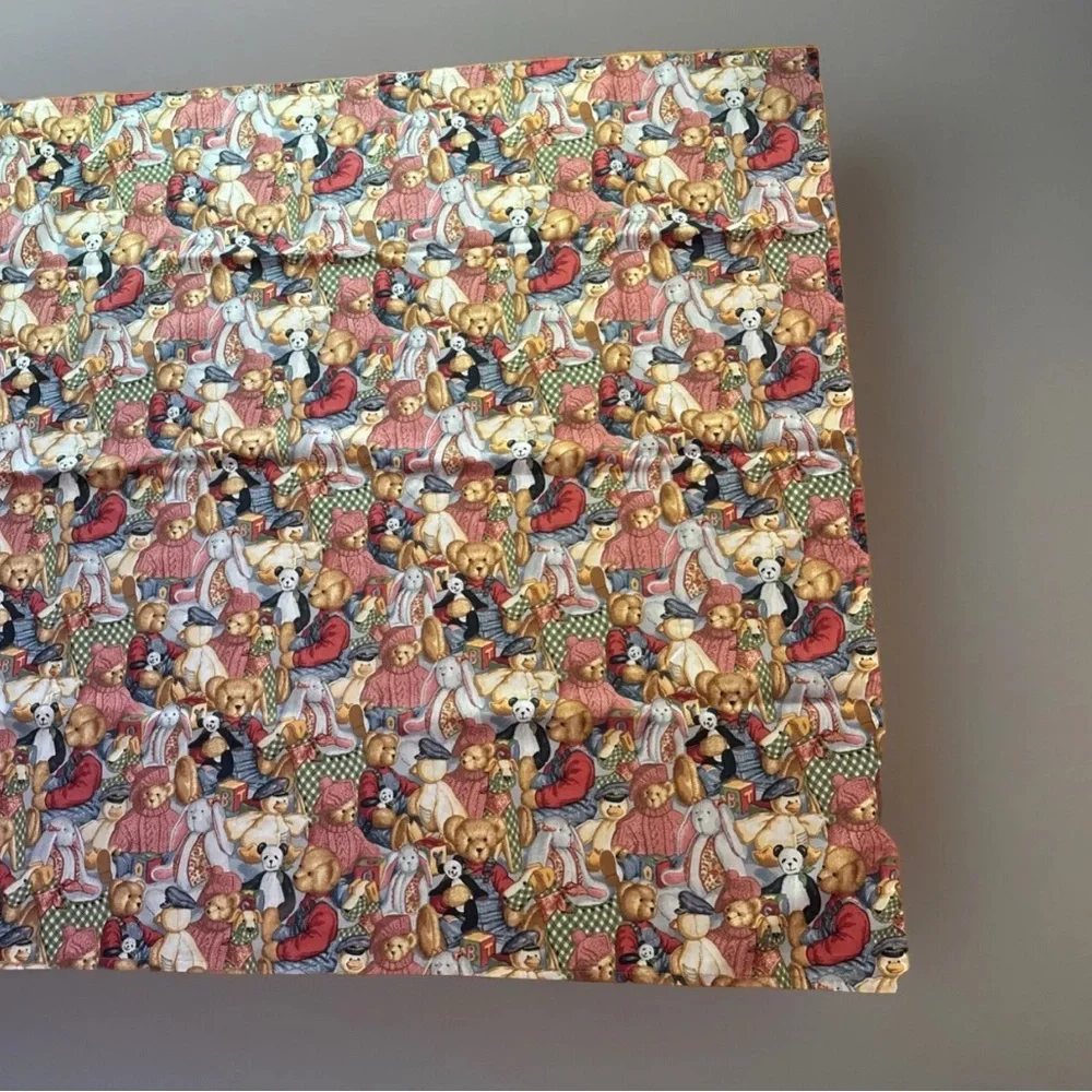 1990s Daisy Kingdom Teddy Bear Print Fabric Tablecloth and Napkins